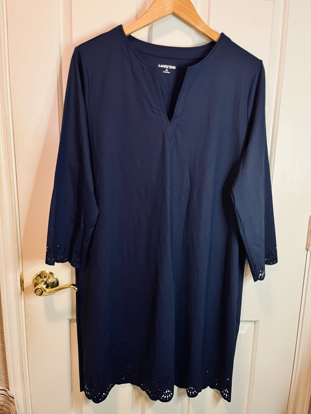 LANDS' END Women’s Navy Eyelet-Trim Beach Swimsuit Cover